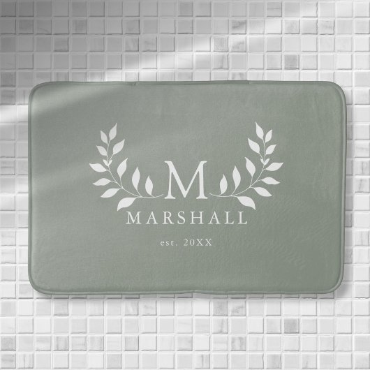 Groen Modern Elegant Bloemmonogram Familienaam Badmat