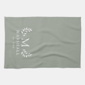 Groen Modern Elegant Bloemmonogram Familienaam Theedoek (Horizontaal)