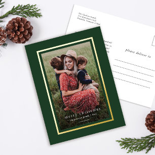 Groen Modern Elegant Lijst Eenvoudig Vrolijk Kerst Folie Feestdagen Briefkaart