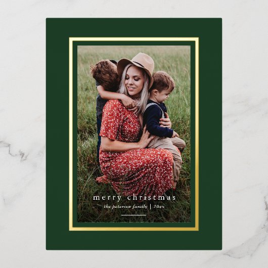 Groen Modern Elegant Lijst Eenvoudig Vrolijk Kerst Folie Feestdagen Briefkaart (Voorkant)