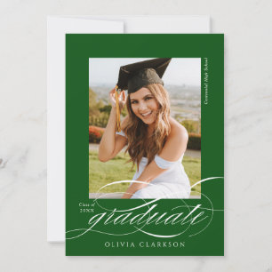 Groen Modern Elegant Script Foto Graduation Party Kaart