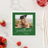 Groen Modern Elegant Script Foto Graduation Party Servet (Insitu)