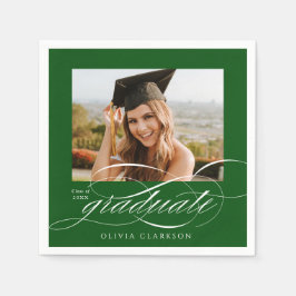 Groen Modern Elegant Script Foto Graduation Party Servet