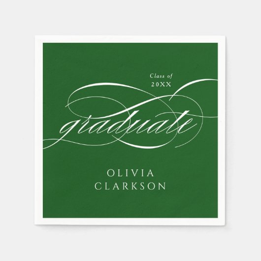 Groen Modern Elegant Script Graduation Party Servet (Voorkant)
