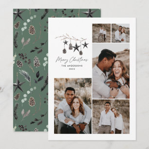 Groen modern elegant script Kerstmulti-foto Feestdagenkaart