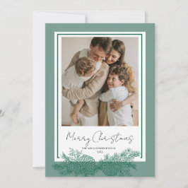 Groen Modern Elegante Botanische Foto Kerstmis Feestdagenkaart