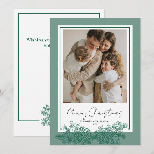 Groen Modern Elegante Botanische Foto Kerstmis Feestdagenkaart (Voorkant / Achterkant)