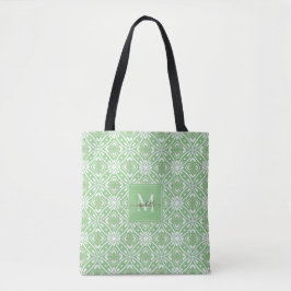 Groen Modern Geometrisch Batikpatroon Monogram Tote Bag