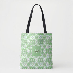 Groen Modern Geometrisch Batikpatroon Monogram Tote Bag