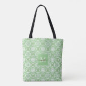 Groen Modern Geometrisch Batikpatroon Monogram Tote Bag (Achterkant)