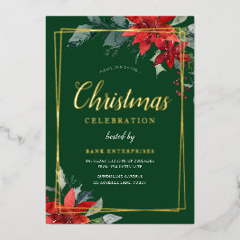 Groen Modern Geometrisch Kerstfeest Goud Folie Uitnodiging