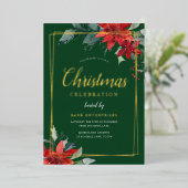 Groen Modern Geometrisch Kerstfeest Goud Folie Uitnodiging (Staand Voorkant)