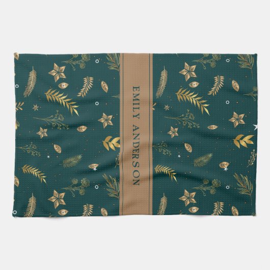 Groen Modern Gouden Boog elegant eigentijds Theedoek (Horizontaal)