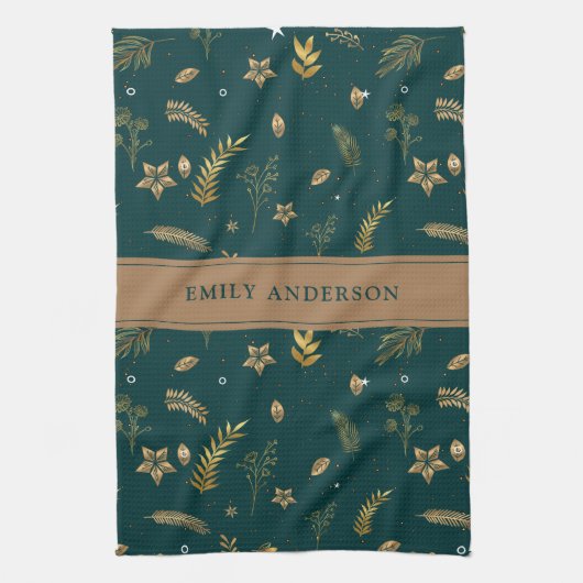 Groen Modern Gouden Boog elegant eigentijds Theedoek (Verticaal)