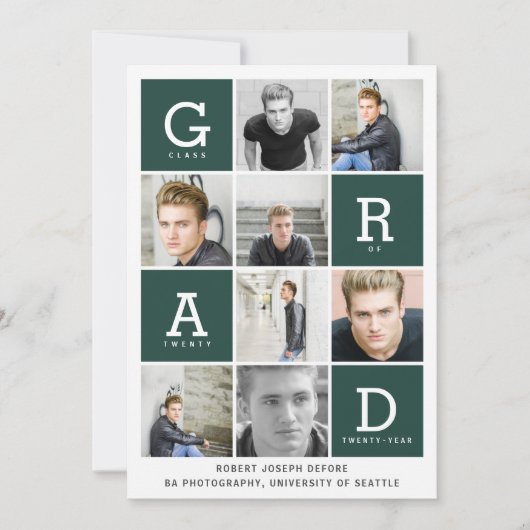 Groen modern grafisch fotocollage afstuderen aankondiging (Voorkant)