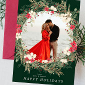 Groen Modern Grote Krans Een foto Vrolijk Kerstfee Feestdagenkaart