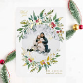 Groen Modern Grote Krans Een foto Vrolijk Kerstfee Folie Feestdagenkaart