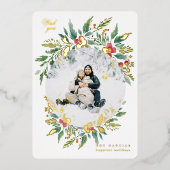 Groen Modern Grote Krans Een foto Vrolijk Kerstfee Folie Feestdagenkaart (Voorkant)