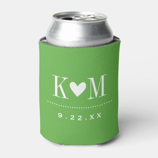 Groen Modern Huwelijk Monogram Blikjeskoeler (Blikje Voorkant)