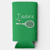 Groen Modern J'adore I Love Tennis Seltzer Blikjeskoeler (Achterkant)