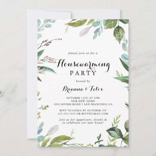 Groen Modern Kalligrafie Housewarming Party Kaart (Voorkant)