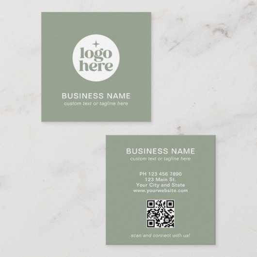 Groen modern logo QR-code vierkant visitekaartje (Voorkant / Achterkant)