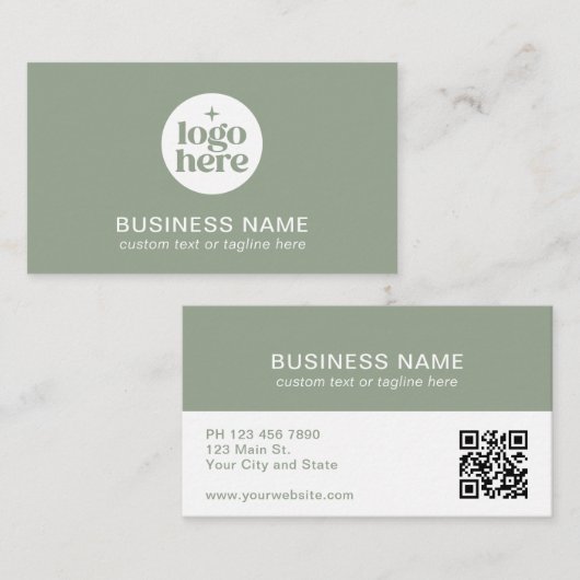 Groen Modern Logo QR Code Zakelijke Kaart Visitekaartje (Voorkant / Achterkant)