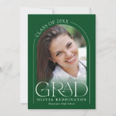 Groen Modern Minimal Arch Photo Graduation Party Kaart (Voorkant)
