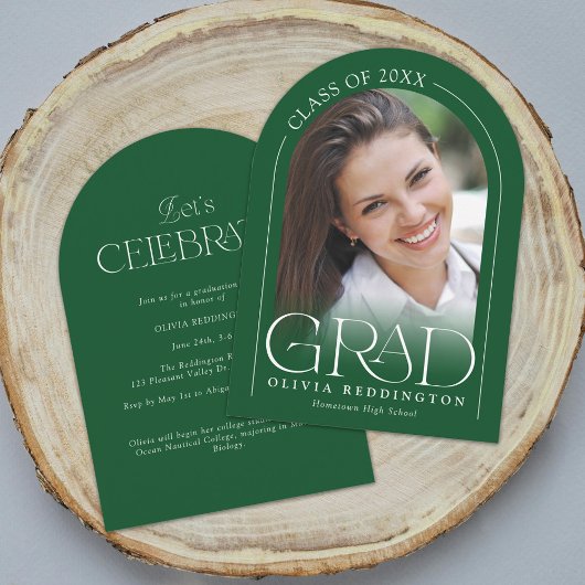 Groen Modern Minimal Photo Arch Graduation Party Kaart