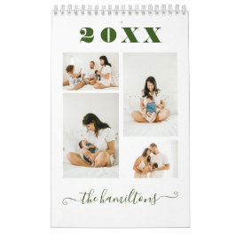 Groen Modern Minimalistisch Familie Foto Nieuw Jaa Kalender