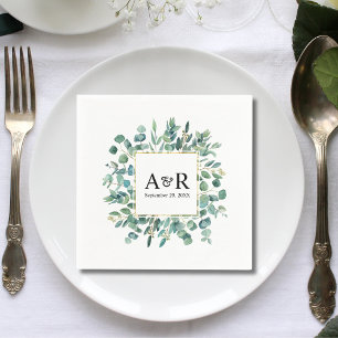 Groen Modern Monogram Minimalistische bruiloft Servet