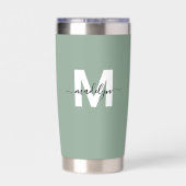 Groen Modern Monogram Naam Geïsoleerde Drinkbeker (Achterkant)