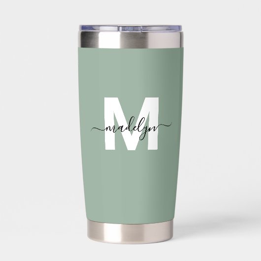 Groen Modern Monogram Naam Geïsoleerde Drinkbeker (Achterkant)
