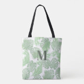 Groen Modern Monogram Palmbladeren Aangepast Tote Bag (Achterkant)