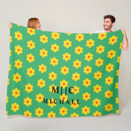 Groen modern monogram retro floral fleece deken