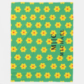 Groen modern monogram retro floral fleece deken (Voorkant)