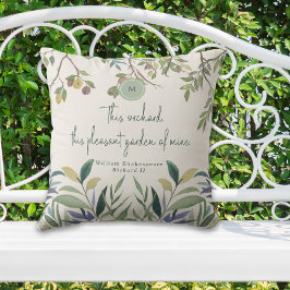 Groen Modern Monogram Zomer Quote Shakespeare Buitenkussen