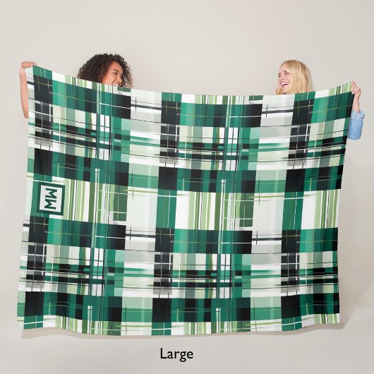 Groen modern plaid geometrisch monogram fleece deken