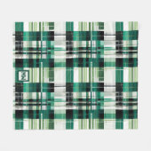 Groen modern plaid geometrisch monogram fleece deken (Voorkant (Horizontaal))
