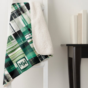 Groen modern plaid geometrisch monogram sherpa deken