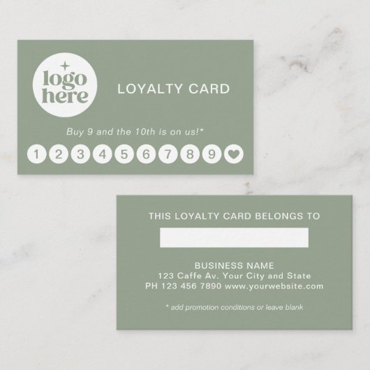 Groen Modern Professioneel Logo Loyalty Card Visitekaartje (Voorkant / Achterkant)