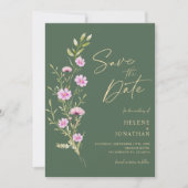 Groen Modern Rustiek Elegant Wildflower Bruiloft Save The Date (Voorkant)