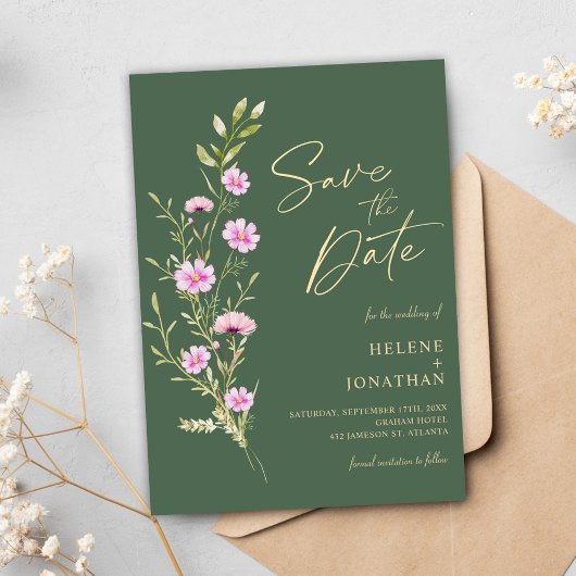 Groen Modern Rustiek Elegant Wildflower Bruiloft Save The Date