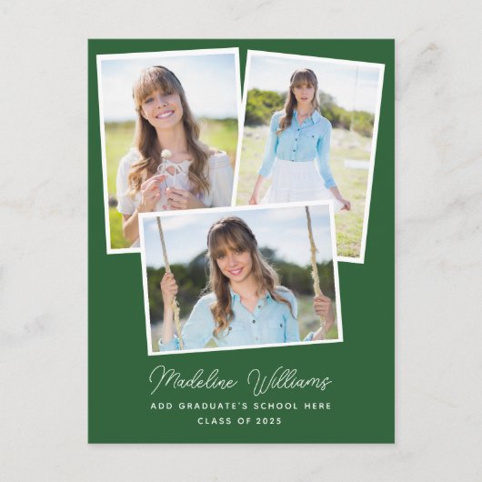 Groen modern Script Multi-Photo Afstuderen Briefkaart (Voorkant)