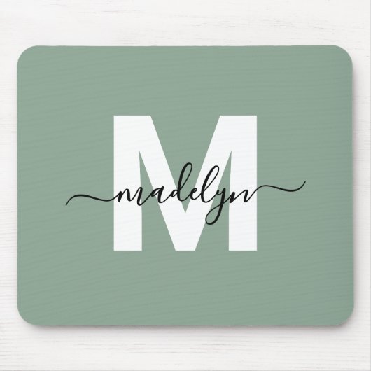 Groen Modern Script Naam Monogram Muismat (Voorkant)