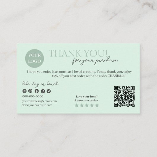 Groen Modern Script QR-code, dank u Visitekaartje (Achterkant)