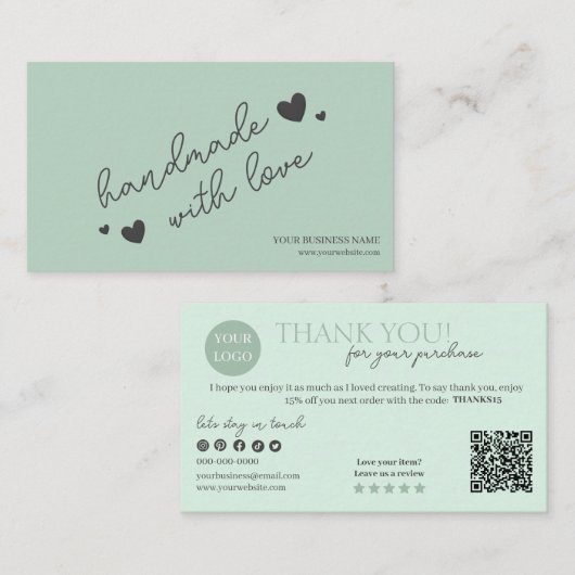 Groen Modern Script QR-code, dank u Visitekaartje (Voorkant / Achterkant)