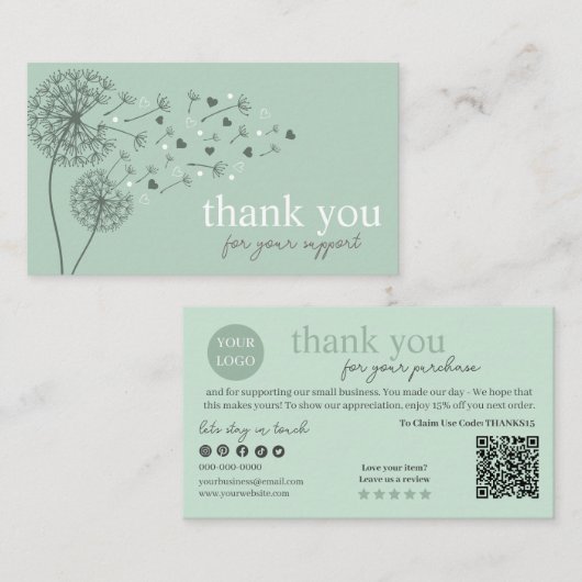 Groen Modern Script QR-code, dank u Visitekaartje (Voorkant / Achterkant)