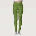 Groen modern sparkles en Stippen Patroon Leggings<br><div class="desc">Elegante en grillige leggings met witte sparkles en stippen patroon op groene achtergrond.</div>