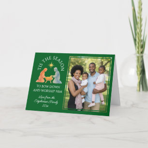 Groen modern TIS HET SEIZOEN Familie Foto Kerstmis Feestdagen Kaart